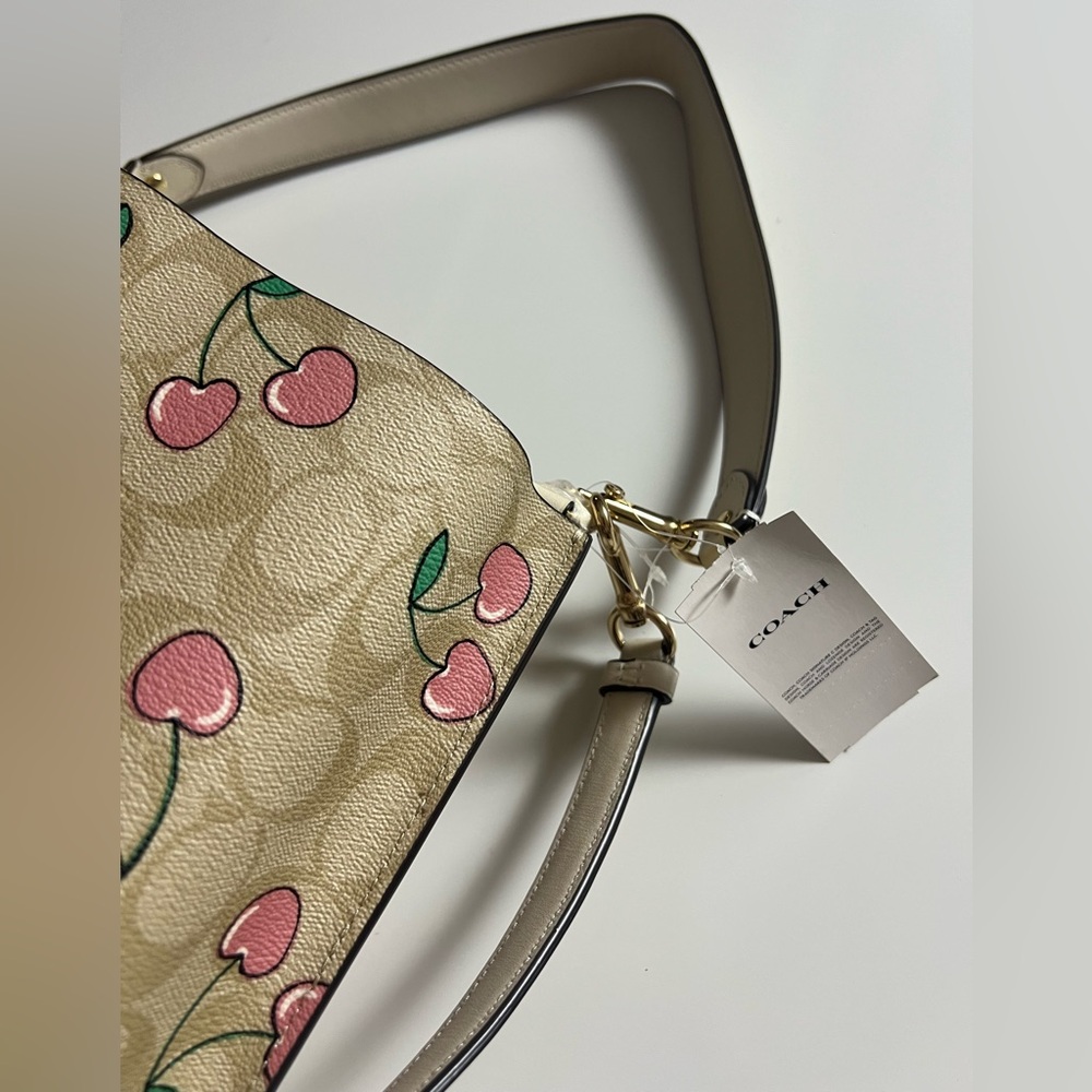 NWT Coach Mollie Heart Cherry Print Signature Coated Canvas Bucket Handbag - Picture 7 of 8